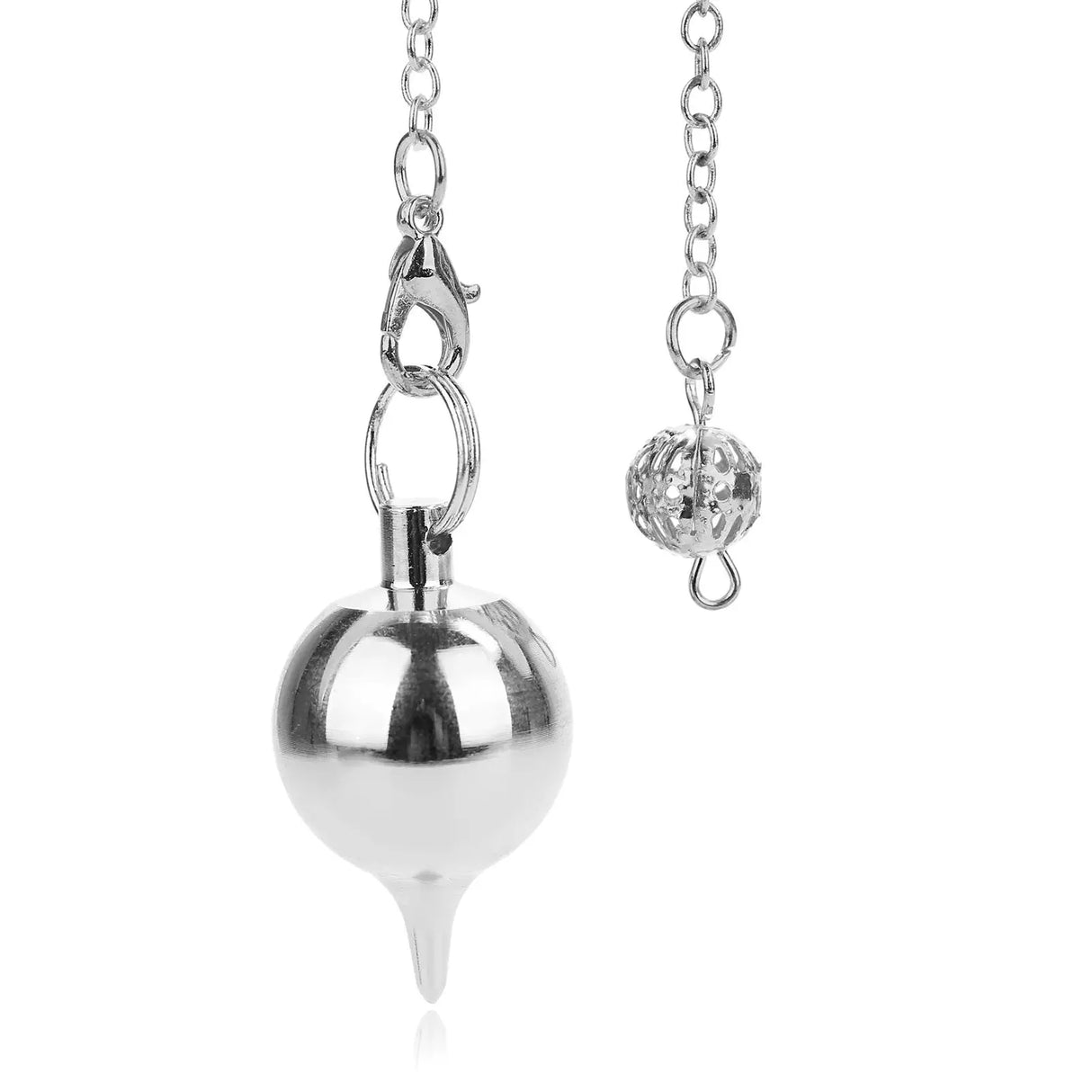 Silver pendulum with chain on a white background