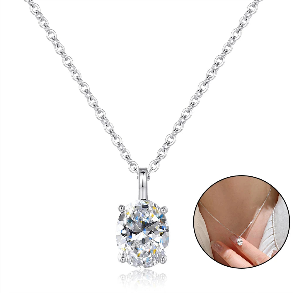 Silver necklace with a clear gemstone pendant on a white background