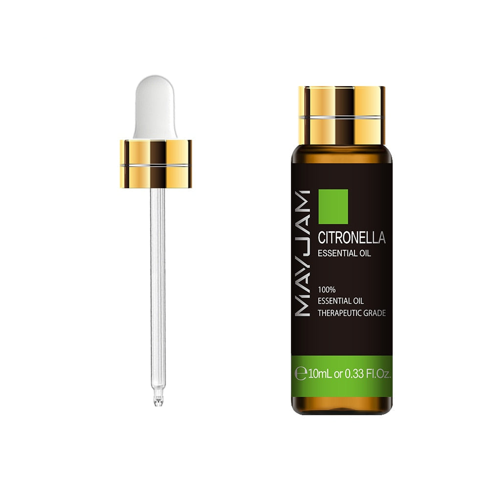 MayJam Citronella essential oil bottle with dropper on a white background
