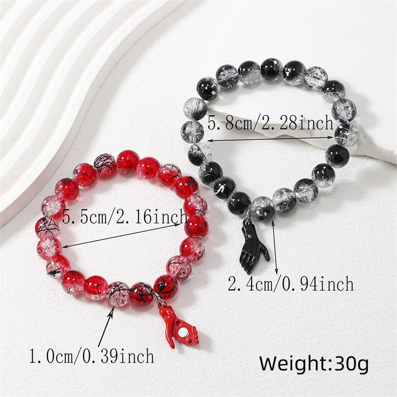 Two beaded bracelets with measurements and weight displayed on a white background