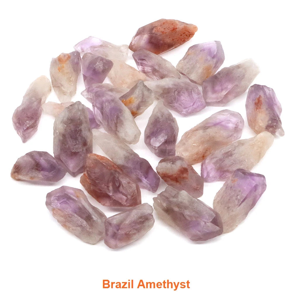 Collection of Brazil Amethyst crystals on a white background