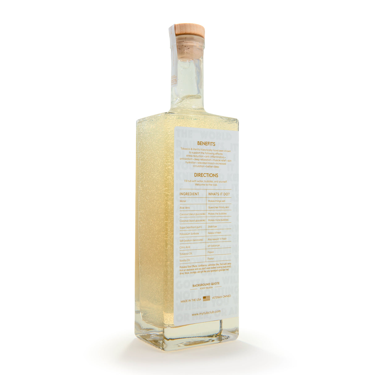 Clear bottle with a label on a white background