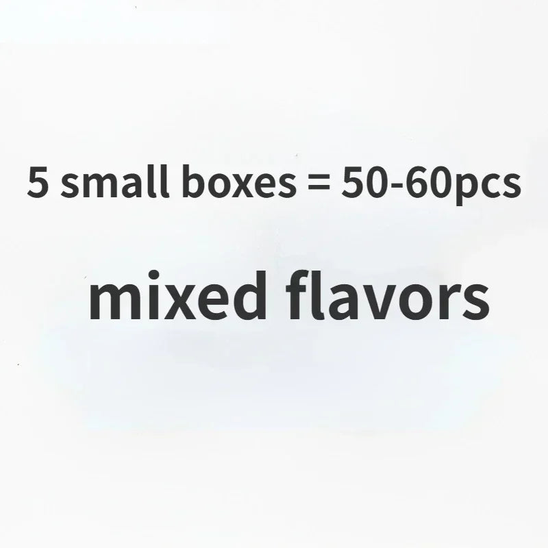 Text indicating the quantity and flavor variety of small boxes on a white background