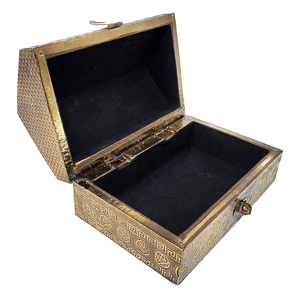 Triple Moon Pentagram Carved Metal over Wood Box
