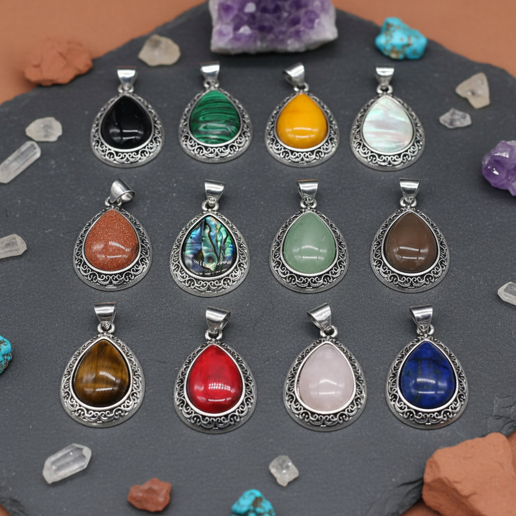 Abalone & Lapis teardrop natural stone pendant jewelry for everyday wear, layering, and gemstone accessory styling.