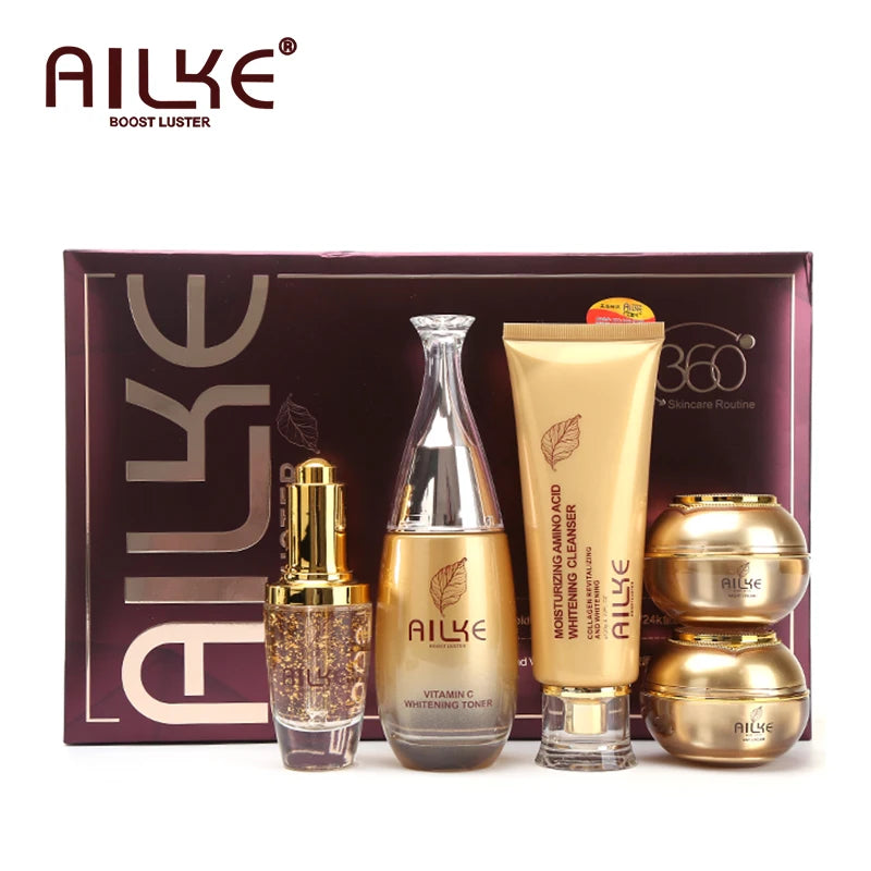 AILKE Collagen Whitening Face Cream Set bottles and box product display on white background.