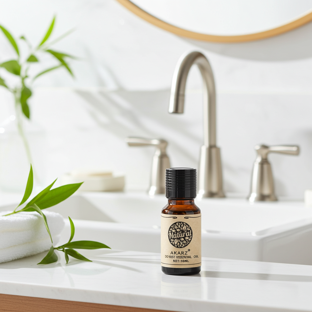 AKARZ natural rose essential oil bottle for diffuser use, home fragrance, and calming aromatherapy.