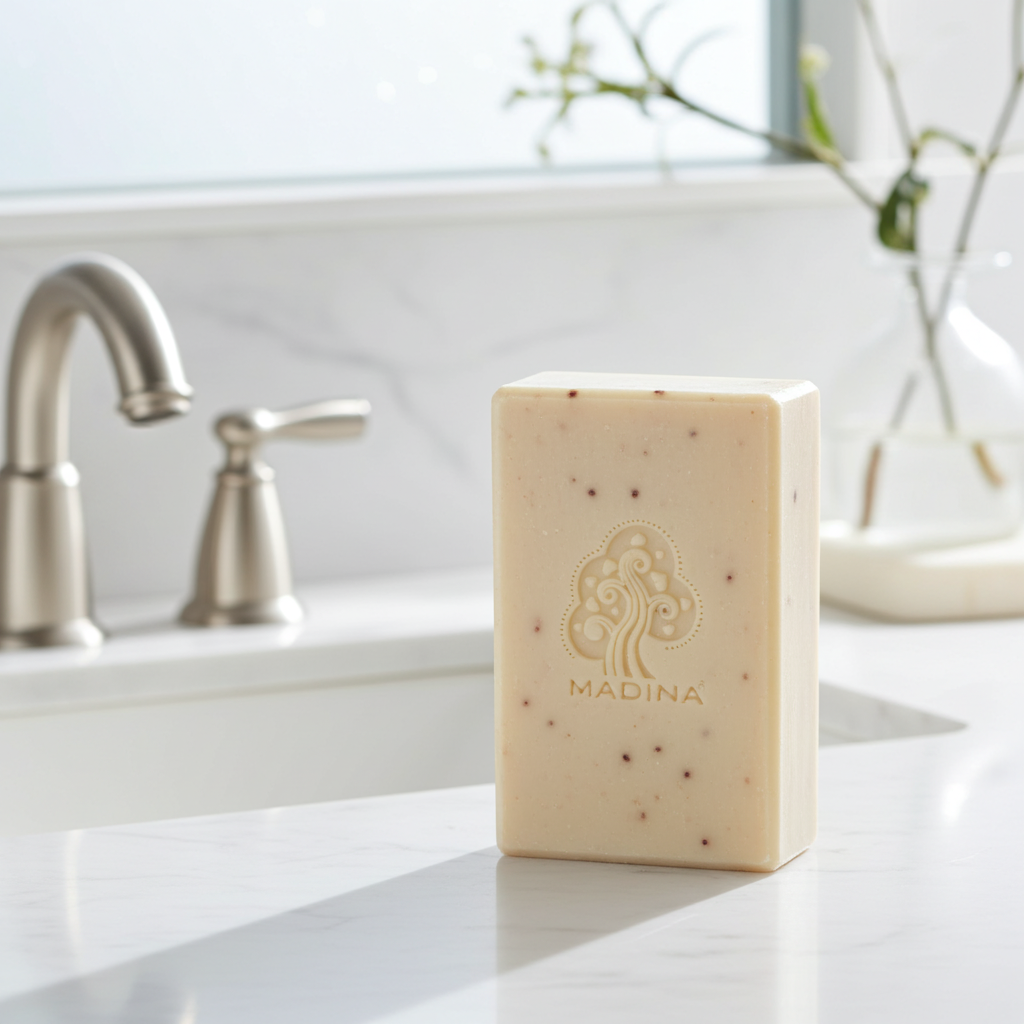 Amazonian White Clay and Cranberry cleansing bar soap presented for bathing and daily skin care.