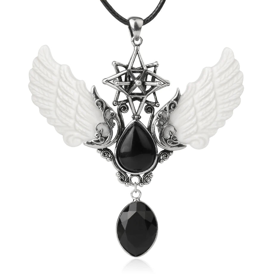 Angel Wing Water Drop sacred geometry necklace pendant for spiritual expression, elegant accessory wear, and everyday use.