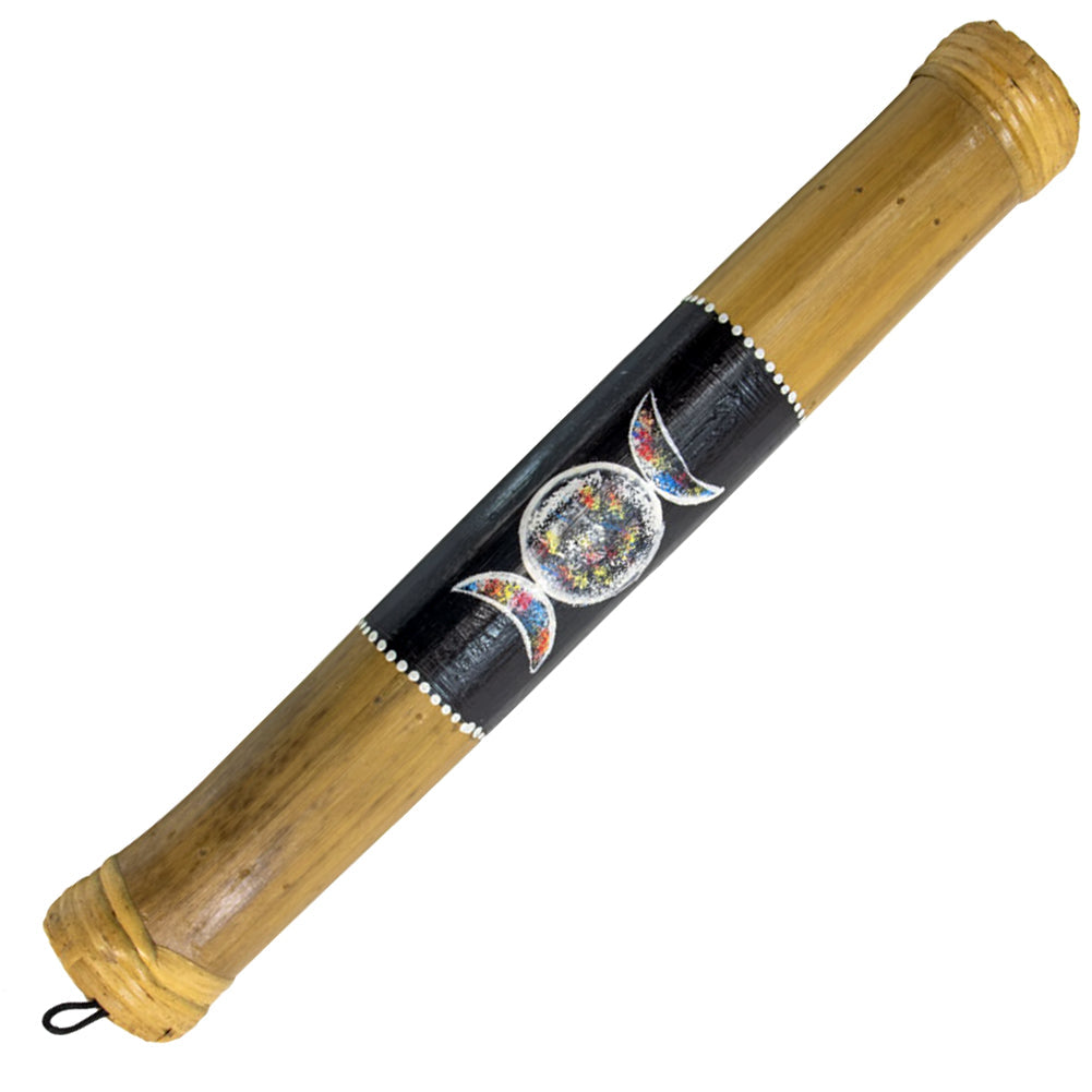 Bamboo Painted Rainstick - Triple Moon - Small, hand-painted bamboo rainstick
