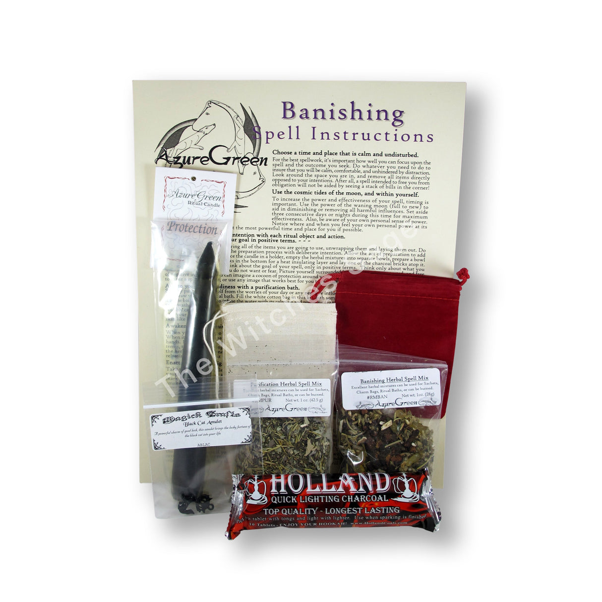 Banishing Ritual Spell Kit, complete ritual kit with candle, herbs, charcoal and amulet