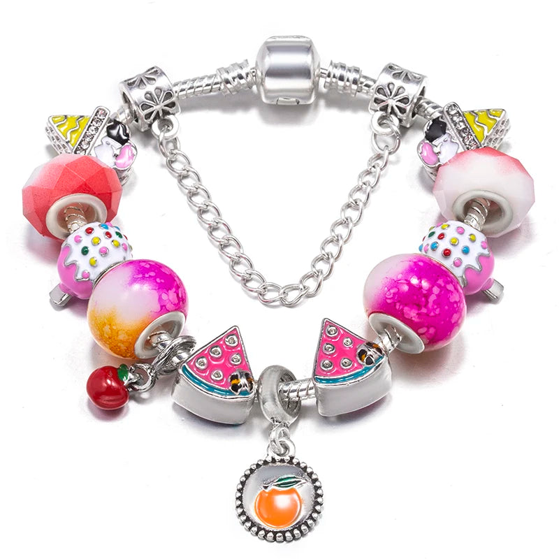 BAOPON flower butterfly charm bracelet with pansy details for feminine fashion styling, gift ideas, and accessory wear.