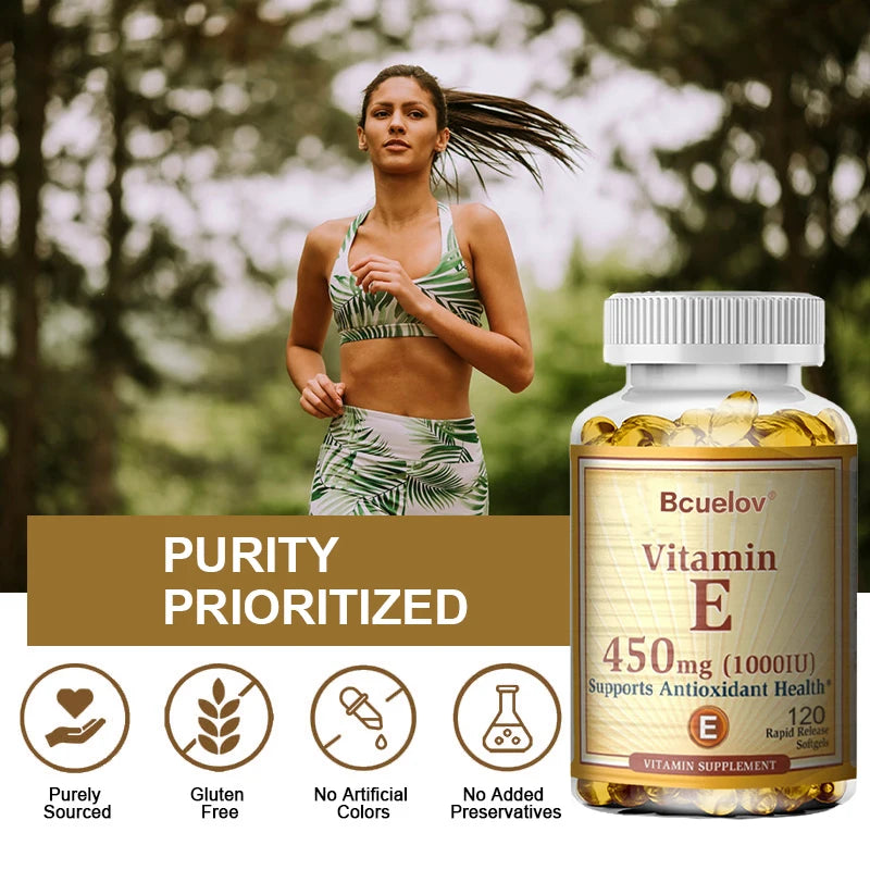 Bcuelov Vitamin E antioxidant dietary capsules bottle for everyday antioxidant support and dietary supplement use.