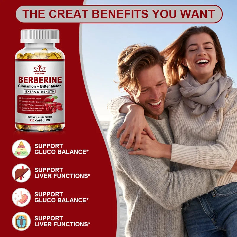 Berberine HCI with Ceylon Cinnamon capsules bottle for metabolic support, digestive wellness, and everyday health use.