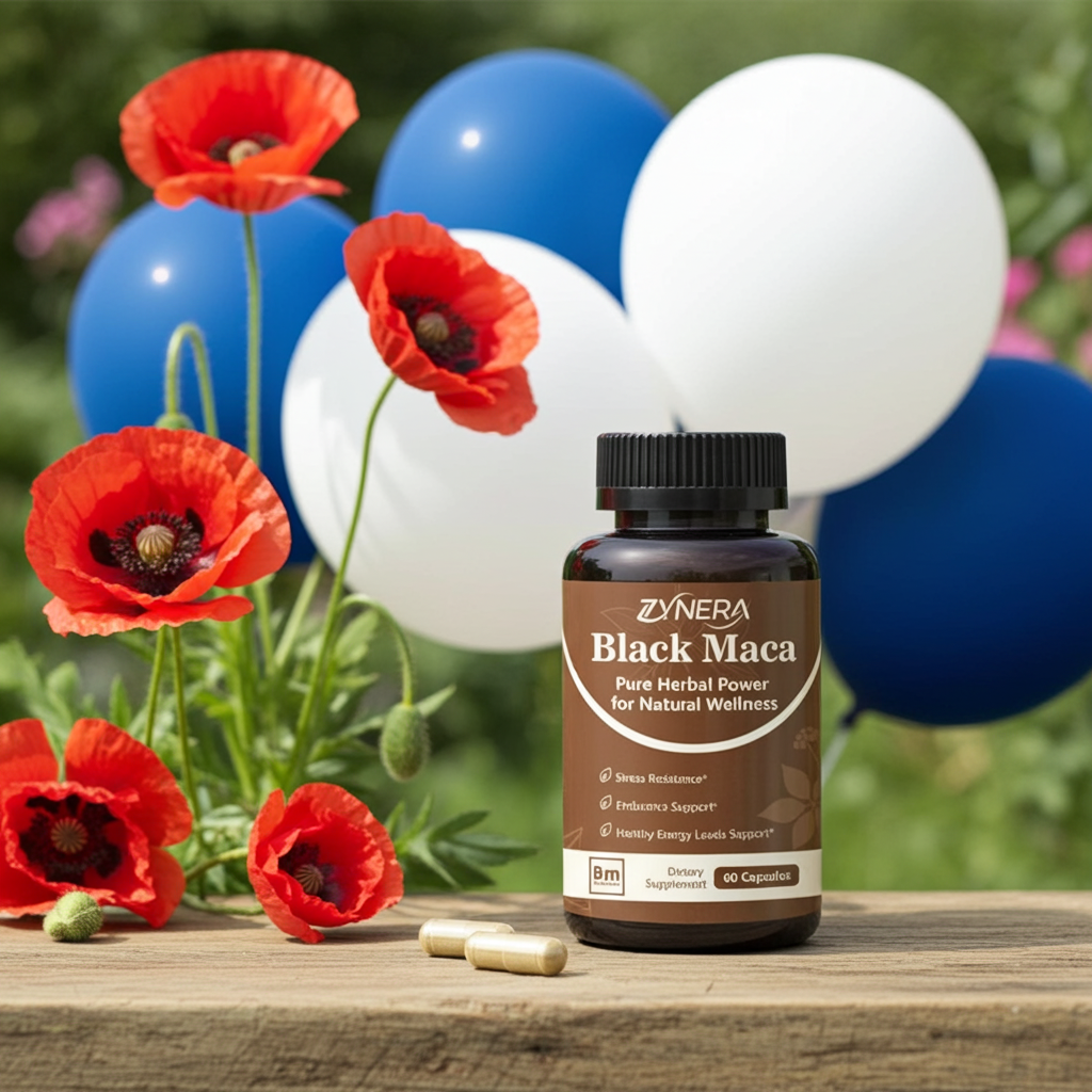 Black Maca Capsules for Men bottle for men's daily energy support, vitality care, and wellness routine use.