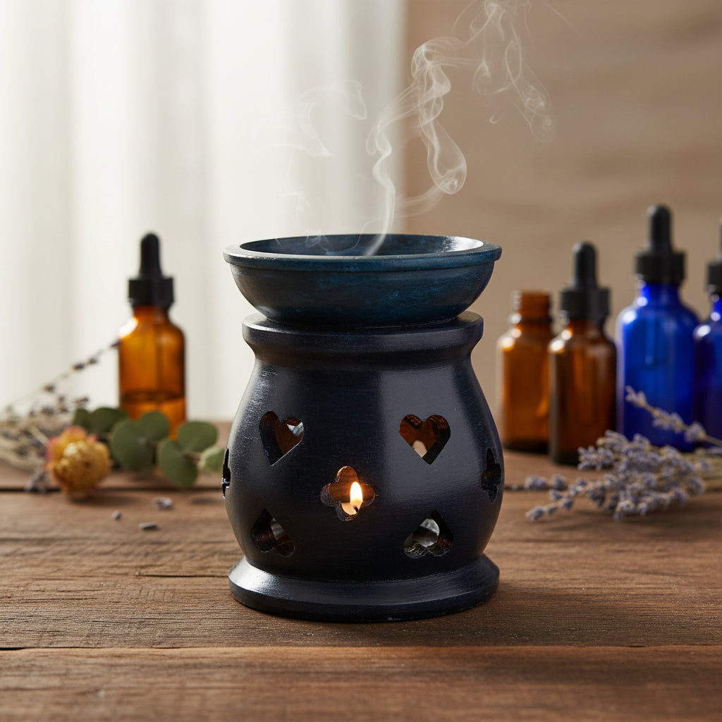 Blue Soapstone Aroma Lamp, 3 inches tall