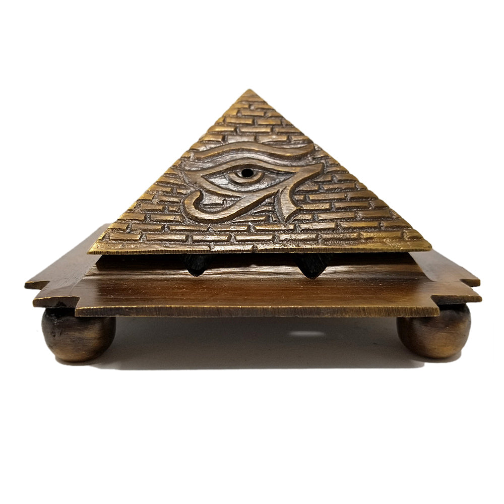 Solid Brass Egyptian 9 Pyramid Cone Burner incense burner for holding cone incense during meditation, prayer, and home fragrance use.
