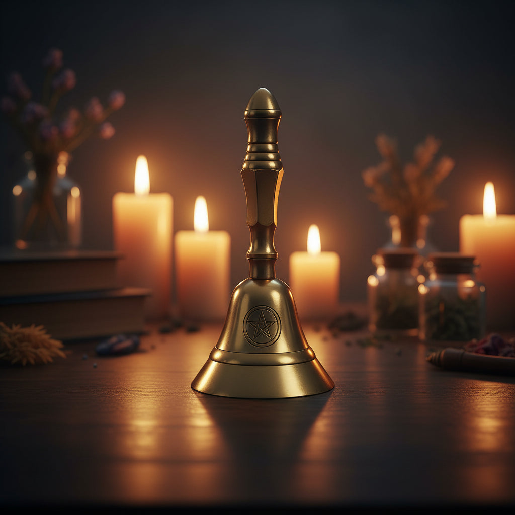 Brass Pentacle Altar Bell, 5 inches