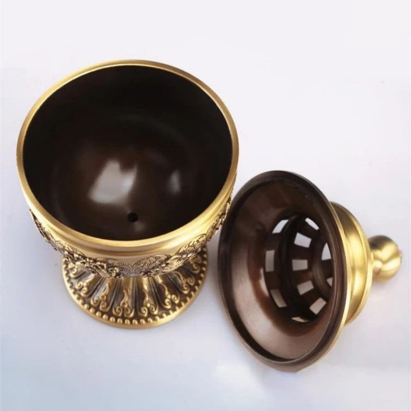 Tibetan Brass Candle & Incense Holder brass stand for holding candles and incense in prayer rooms, home altars, and ritual use.