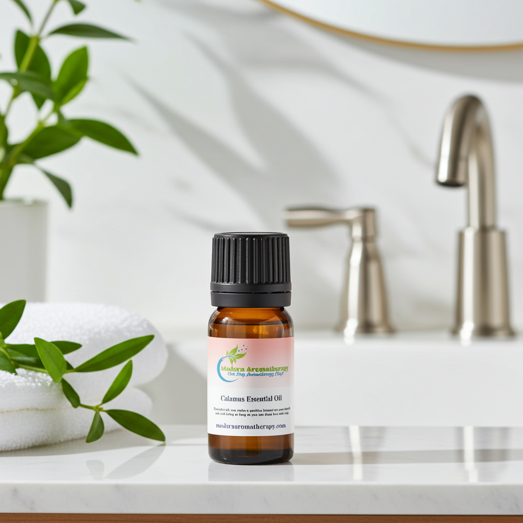 Calamus root essential oil bottle for perfumery, oil blending, and aromatic applications.