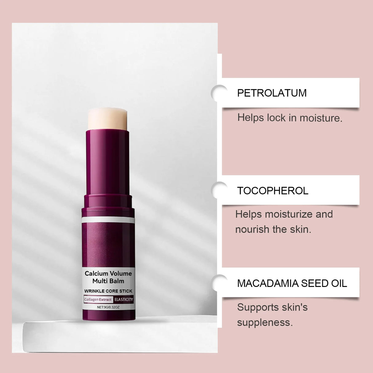 Calcium Collagen Multi Balm Stick for firming and brightening dull skin with daily facial care.