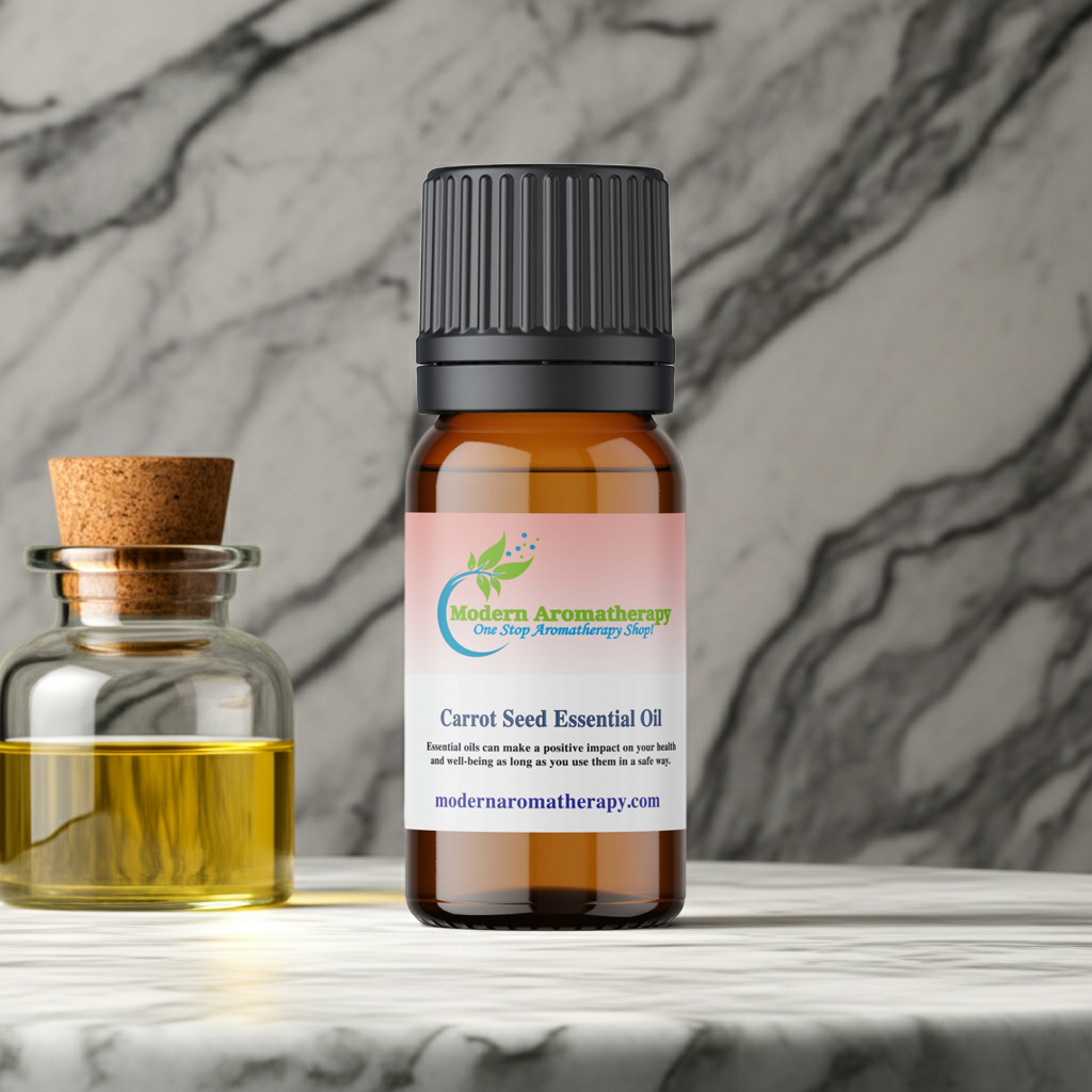 Carrot Seed Essential Oil bottle for diluted skincare, facial oil blends, and beauty care routines.