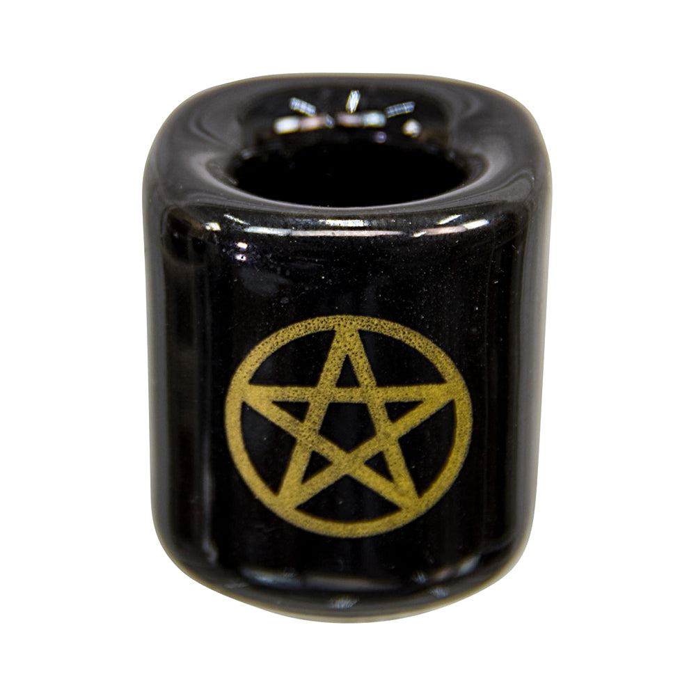Ceramic Chime Candle Holder, Black with Gold Pentacle