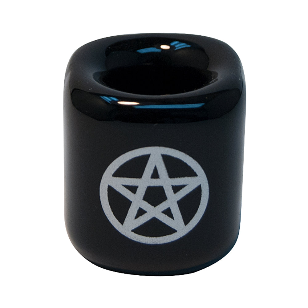 Ceramic Chime Candle Holder, Black with Silver Pentacle