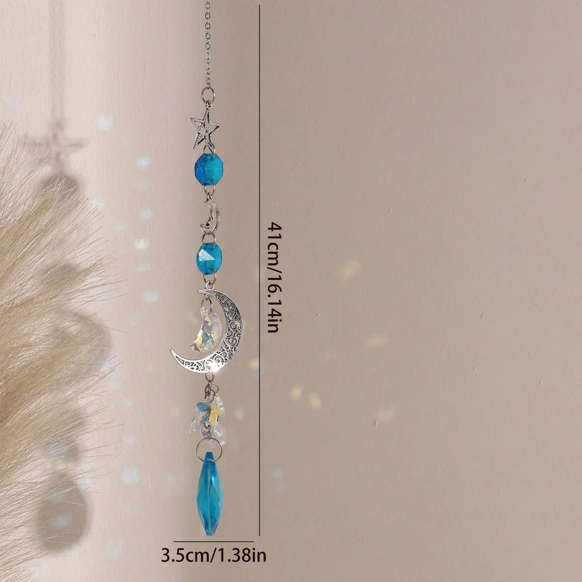 Crystal suncatcher Star and Moon home wall hanging for reflecting sunlight, enhancing wall décor, and creating a calming atmosphere.