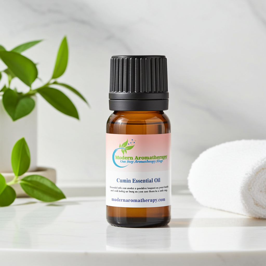 Cumin essential oil bottle for aromatherapy, massage blends, and daily diffuser use.