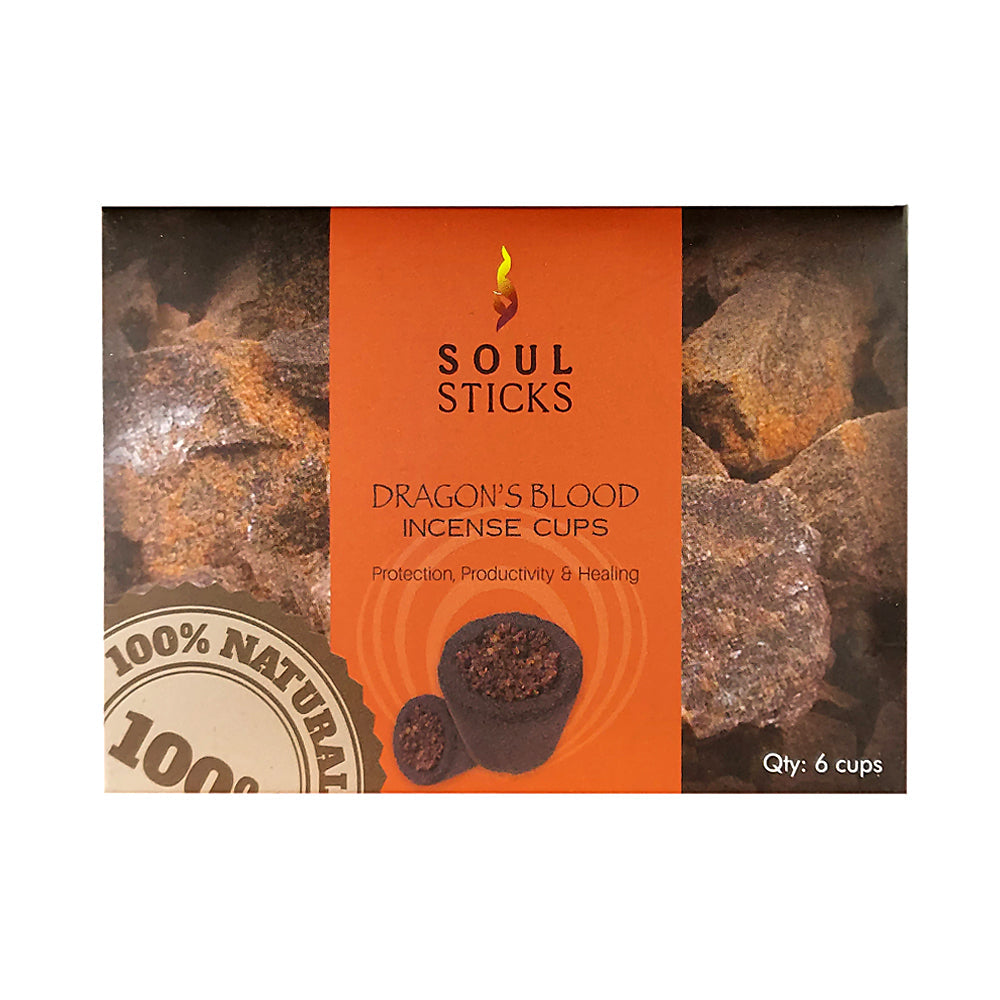 Dragon's Blood incense smudge cups, 6 pack with metal stand