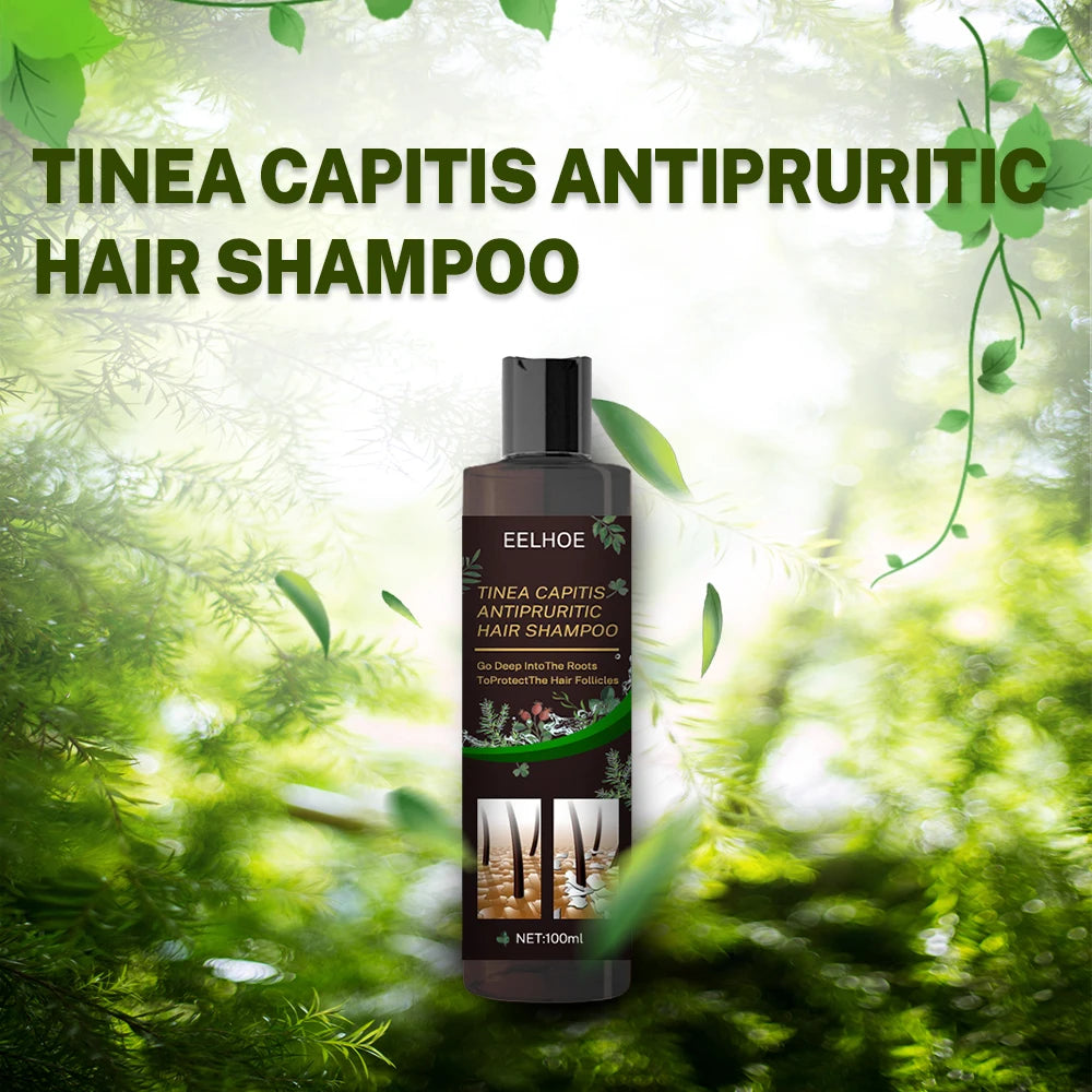 Eelhoe Natural Herbal Anti-Dandruff Shampoo 100ml bottle with green foliage background.