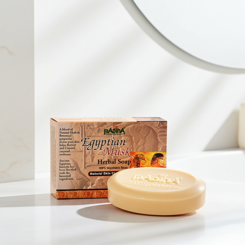 Madina Egyptian Musk Soap bar for skincare, body cleansing, and regular bath routines.