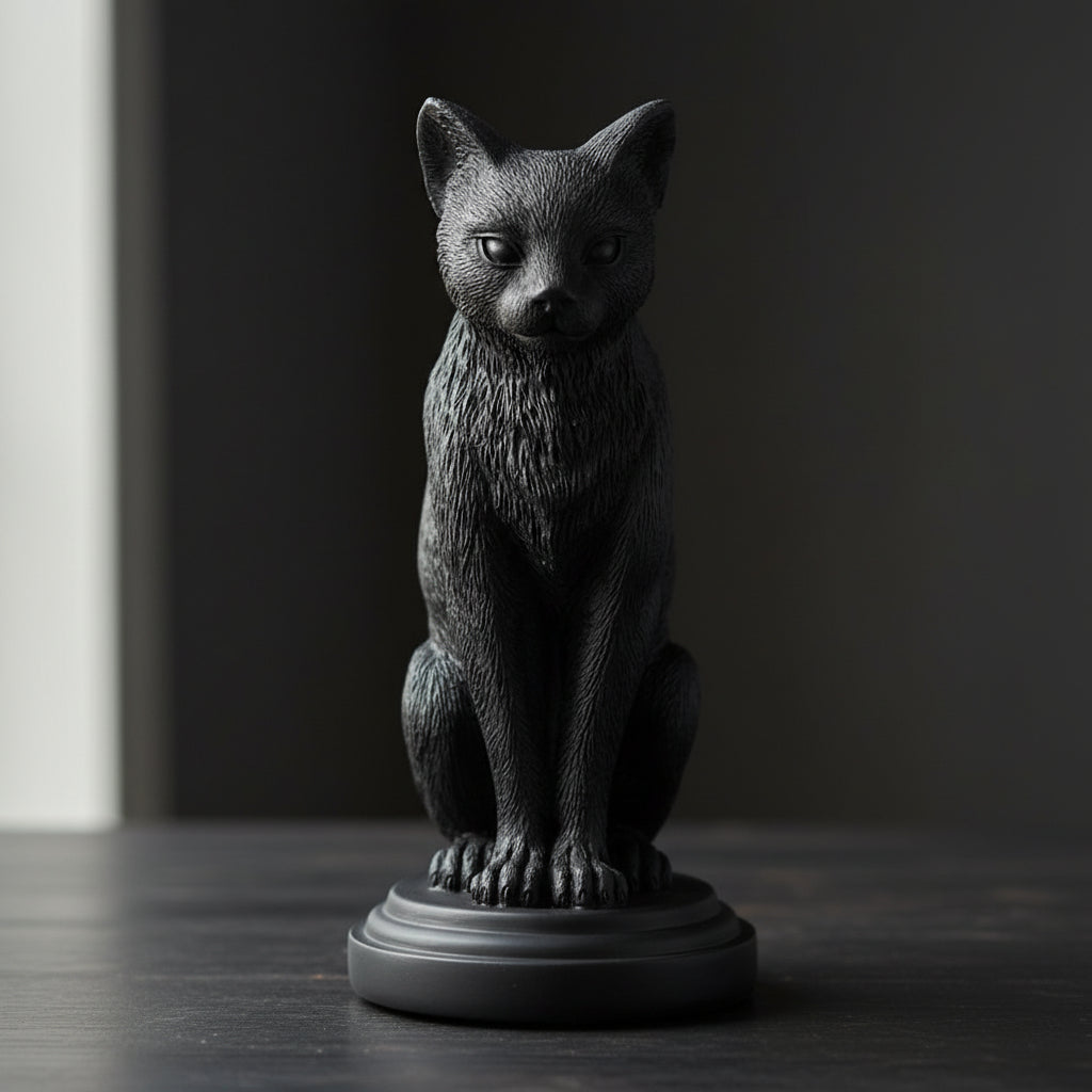 Faust's Familiar black cat candlestick holder, front view