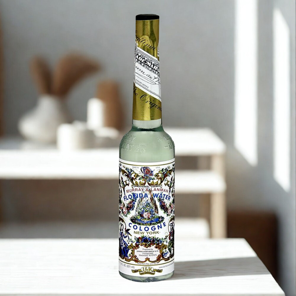 Murray & Lanman’s Florida Water cologne bottle for meditation, purification, and daily spiritual use.