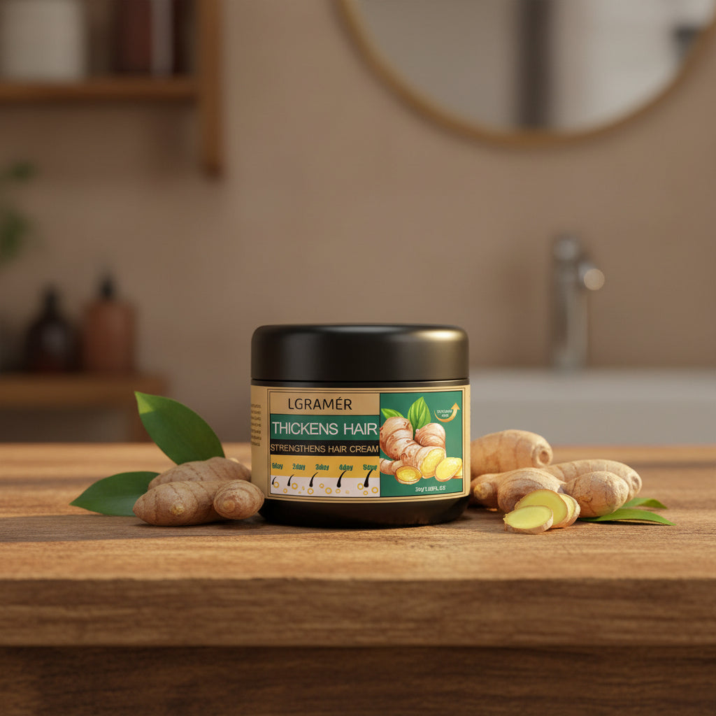 Ginger and Chebe Hair Growth Oil cream-oil blend for scalp treatment, hair regrowth, and thinning hair care.