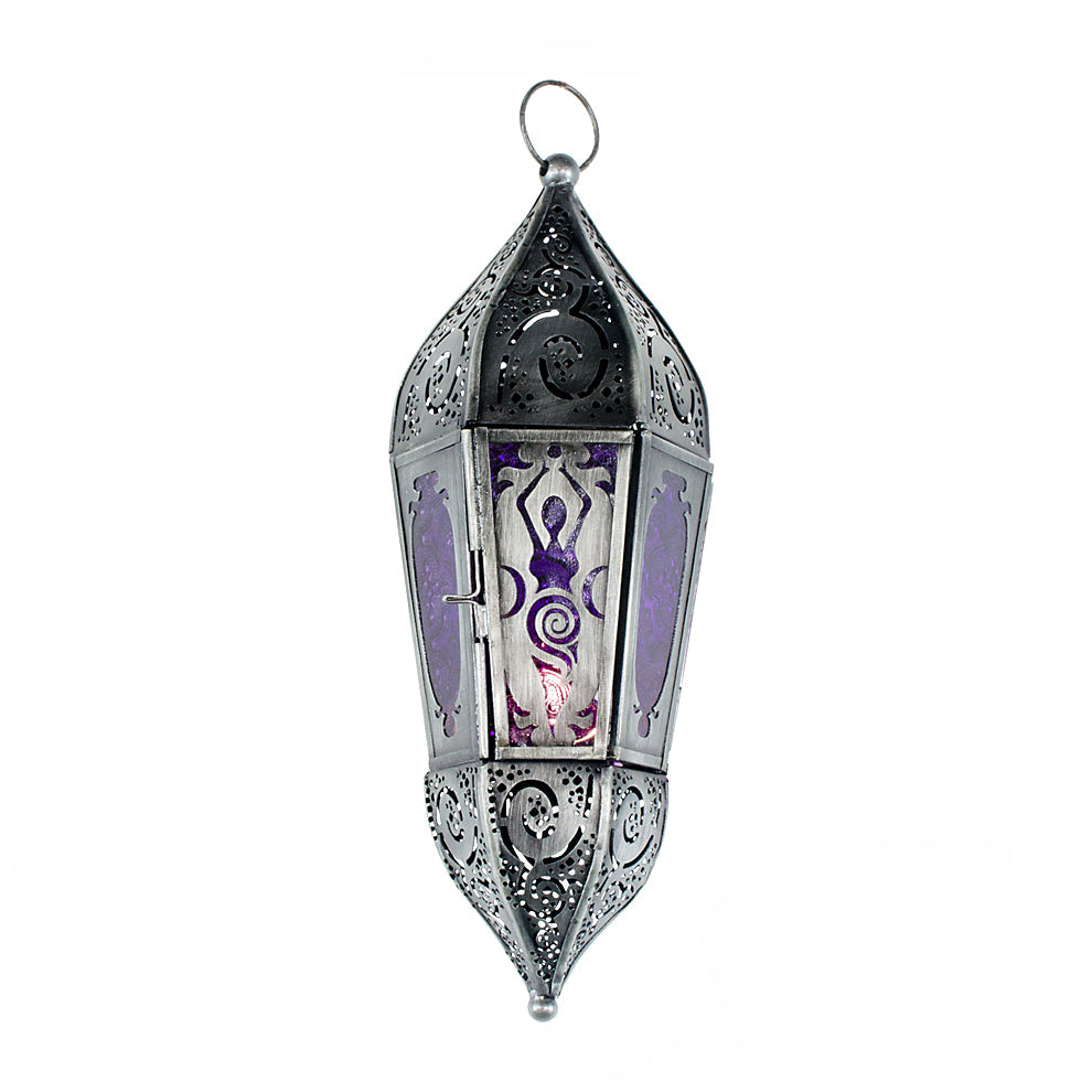 Goddess glass and metal lantern with Moon Goddess design