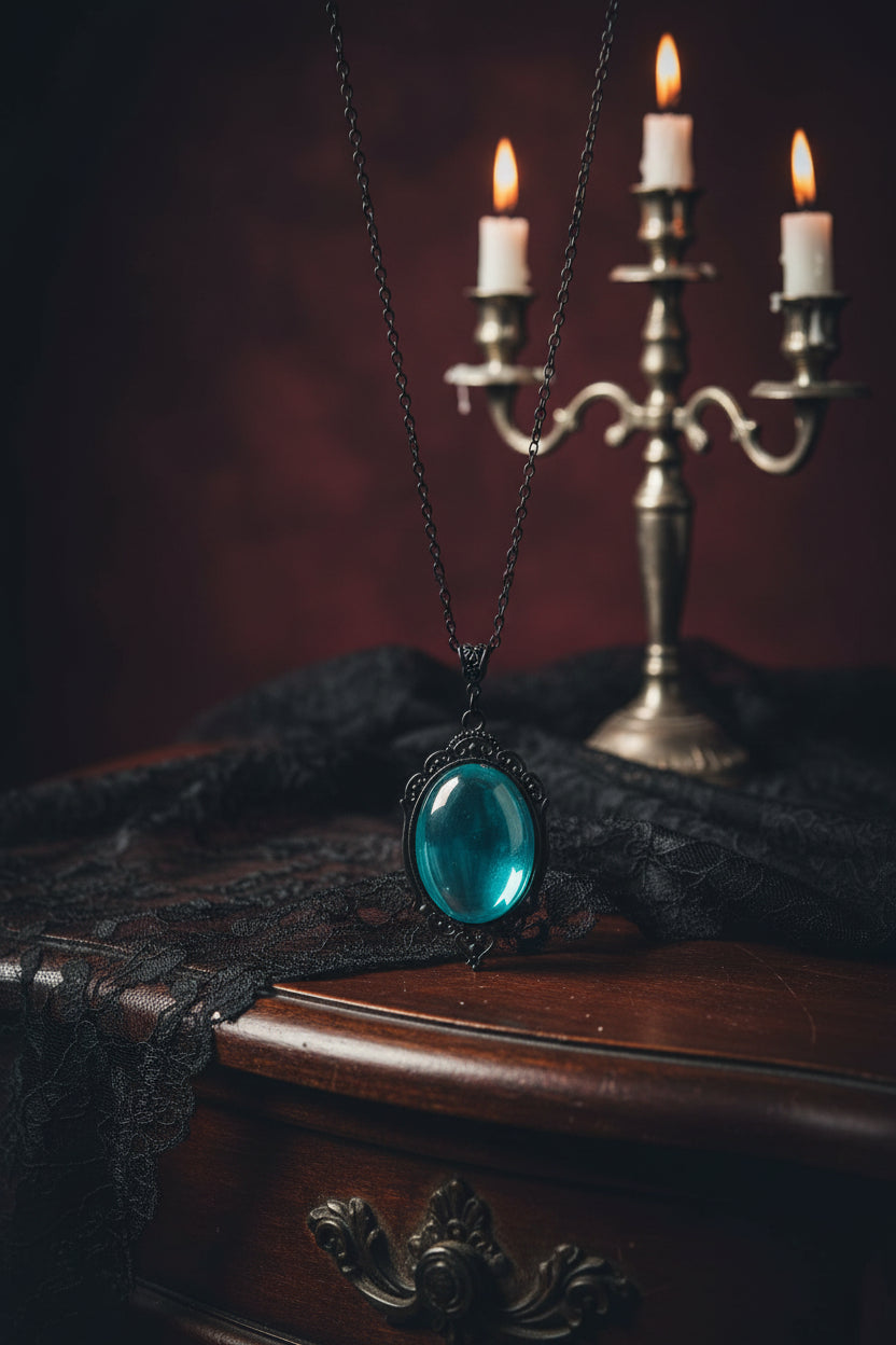 Gothic Vampire Cameo Pendant Necklace with cameo pendant for gothic fashion styling, cosplay wear, and alternative accessories.