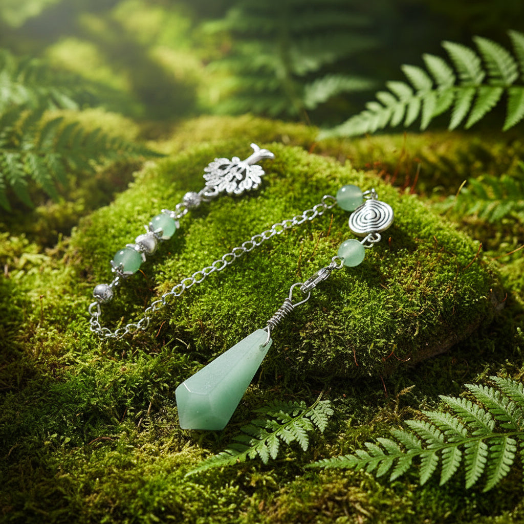 Green Aventurine Tree of Life Pendulum for dowsing, divination, and energy work.