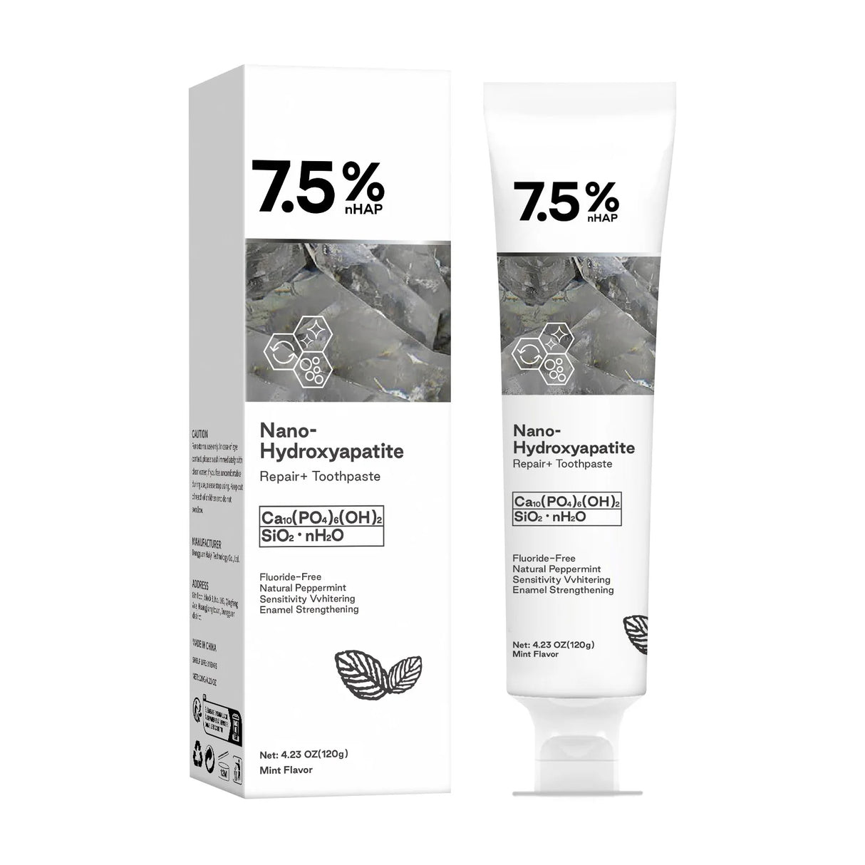 GROEI Nano Hydroxyapatite Toothpaste 120g tube and box front view for daily whitening and enamel protection.