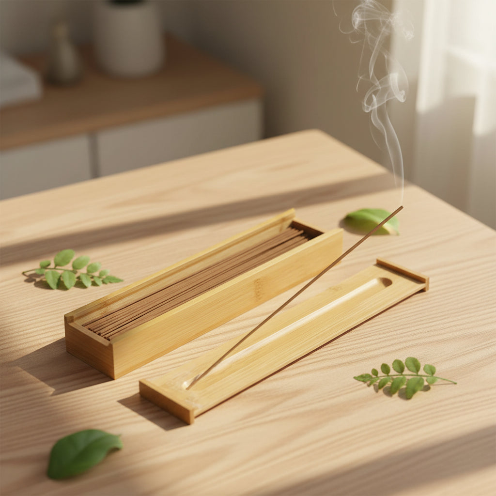 Handmade Bamboo Incense Stick Holder Box incense holder box for burning incense sticks during meditation, relaxation, and daily aromatherapy use.