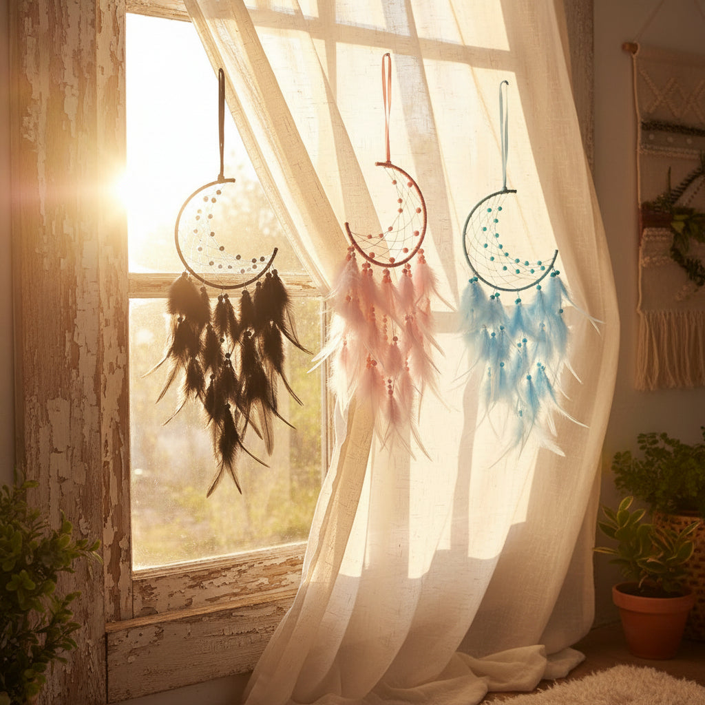 Handmade Pearl & Feather Dreamcatcher Pendant necklace charm for boho styling, everyday wear, and gift giving.