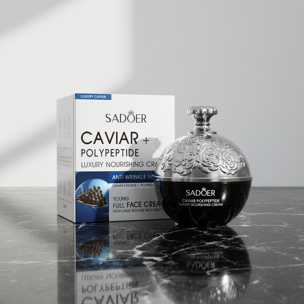 Hoygi Collagen anti-wrinkle moisturizing cream with caviar extract in a face cream jar for nourishing skin and reducing wrinkles.