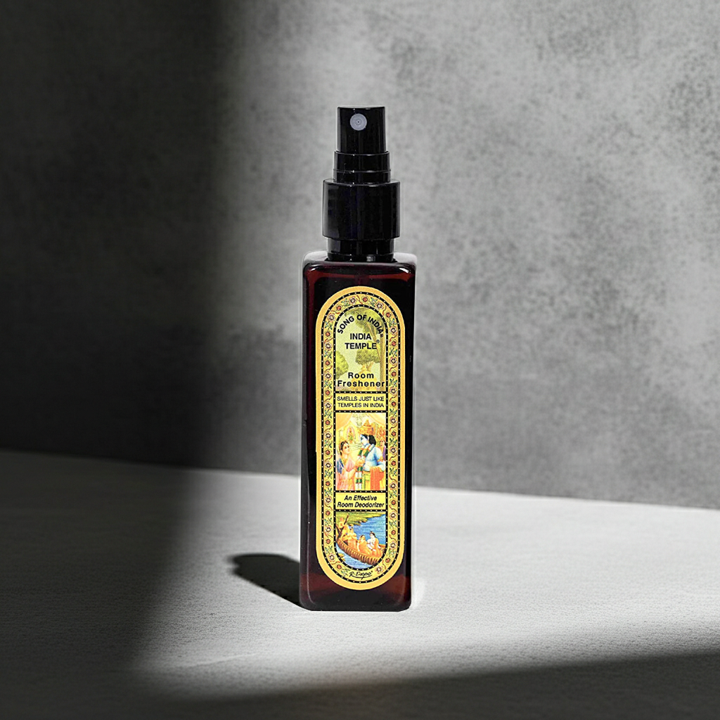 India Temple room spray by Song Of India presented for aromatic room use and fragrance display.