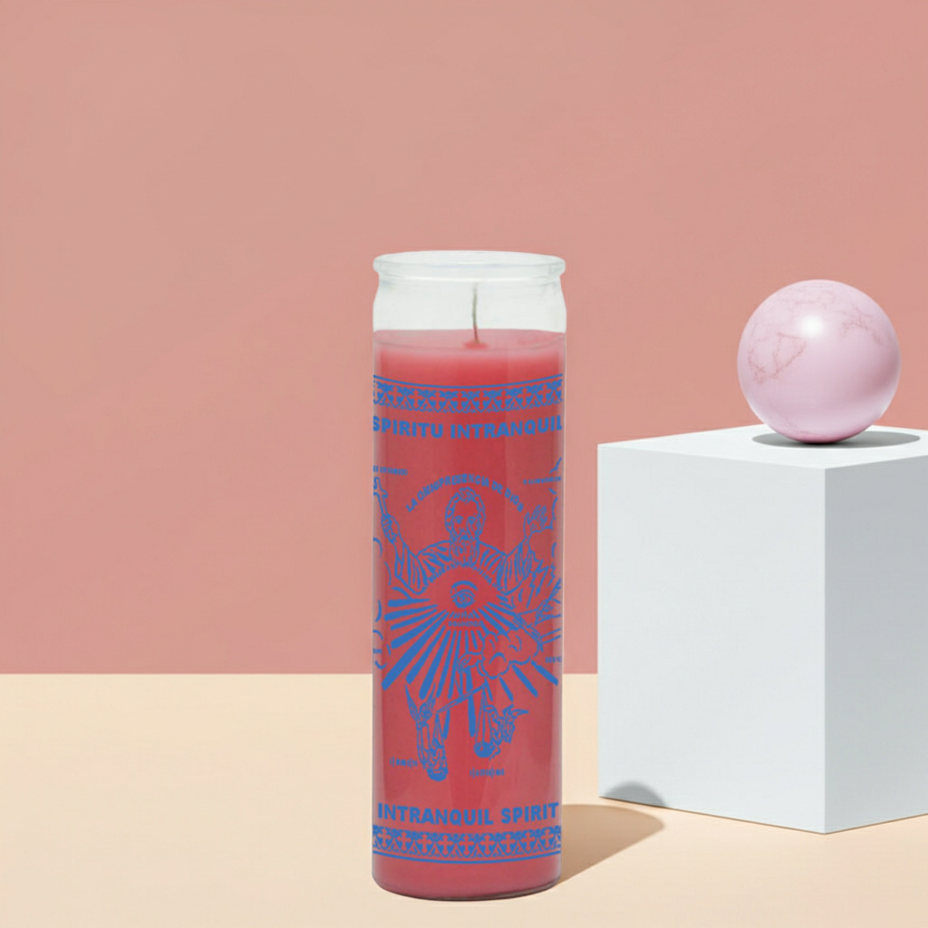 Intranquil Spirit pink prayer candle for devotional burning, spiritual petitions, and ritual practice.