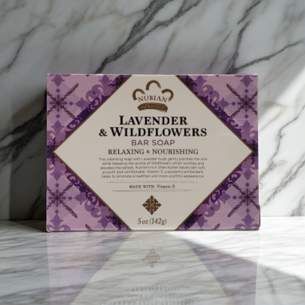 Nubian Lavender & Wildflowers Bar Soap bath soap bar for gentle cleansing, bathing, and everyday skin care.
