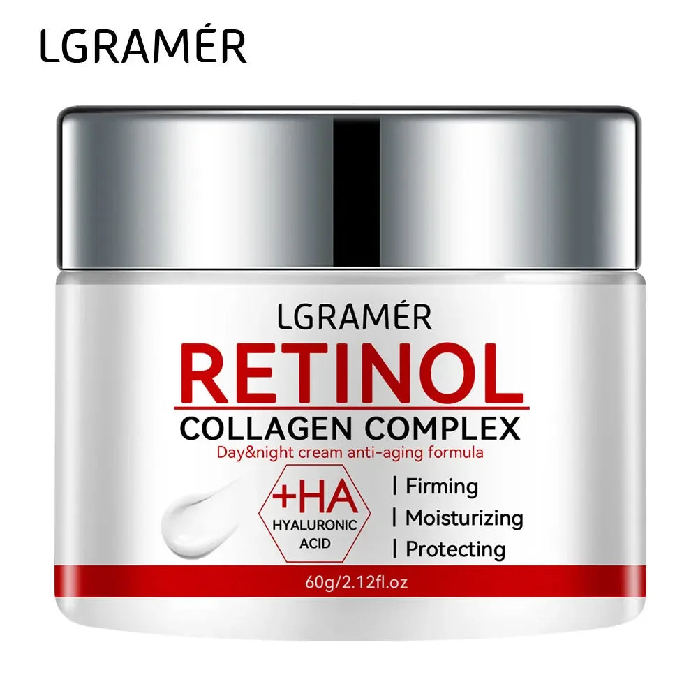 LGRAMER Retinol Lifting & Firming Face Cream jar with red and silver design on white background.