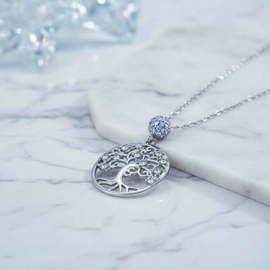 Life Tree Blue Spinel silver pendant necklace for everyday jewelry wear, gifting, and spiritual style.
