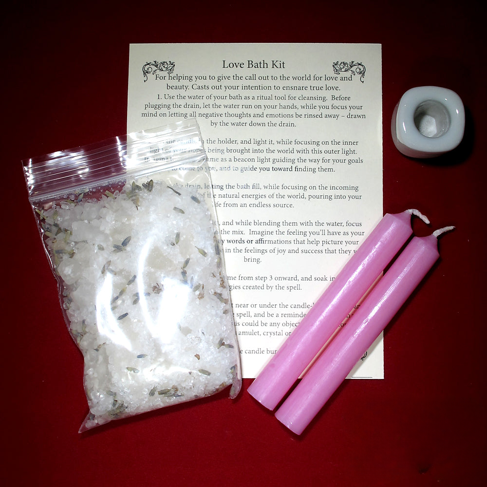 Love bath kit with candles and herbs