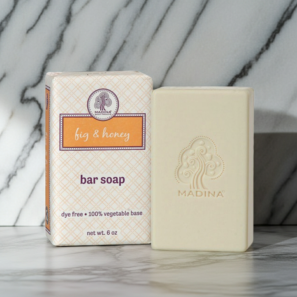 Madina Fig and Honey soap bar shown for gentle cleansing and everyday skin care.